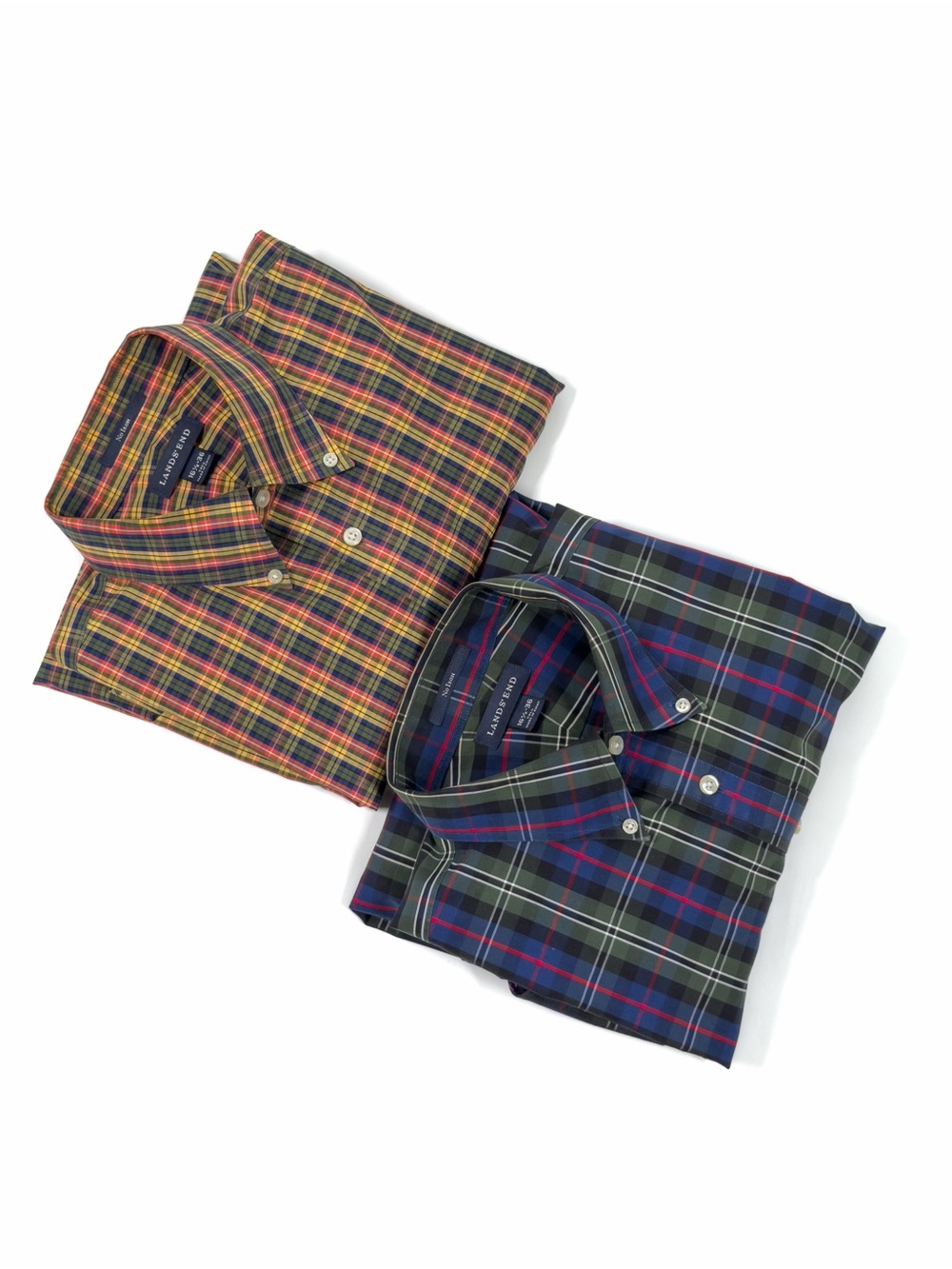 Lot of 2 - Land’s End Shirt Mens Tall 16.5/36 Button Down No Iron Plaid & Check